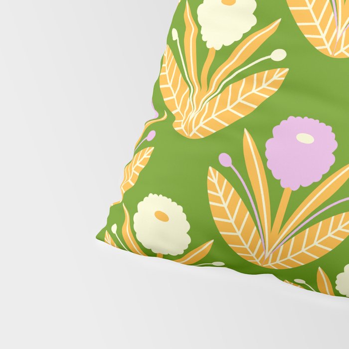 Happy White and Purple Dahlias Pattern - Green Pillow Sham Gallery Image 4