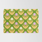 Happy White and Purple Dahlias Pattern - Green Rug Gallery Image 2