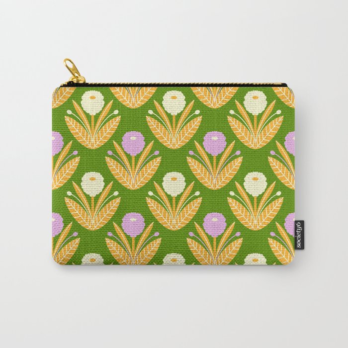 Happy White and Purple Dahlias Pattern - Green Carry All Pouch Gallery Image 1