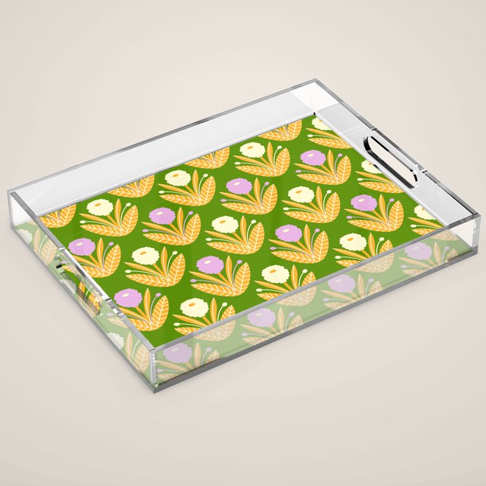 Happy White and Purple Dahlias Pattern - Green Acrylic Tray Gallery Image 1
