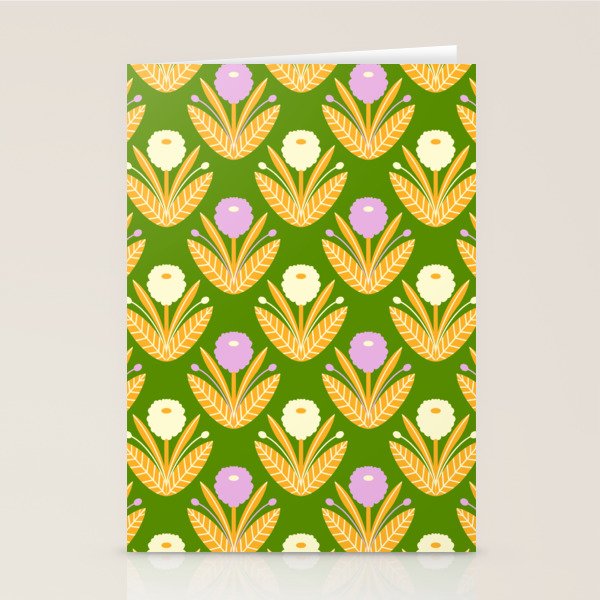 Happy White and Purple Dahlias Pattern - Green Stationery Card Gallery Image 1