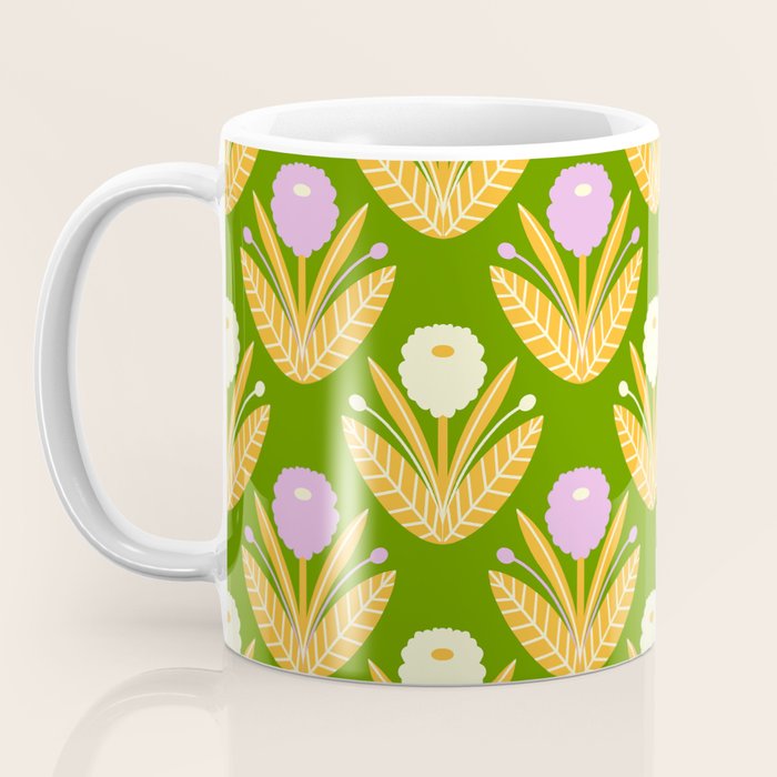 Happy White and Purple Dahlias Pattern - Green Coffee Mug Gallery Image 3