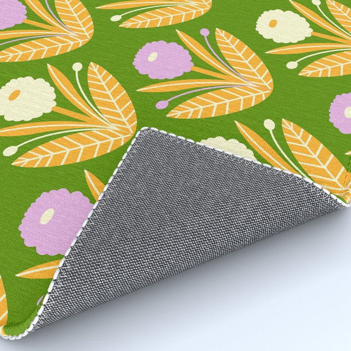 Happy White and Purple Dahlias Pattern - Green Rug Gallery Image 4