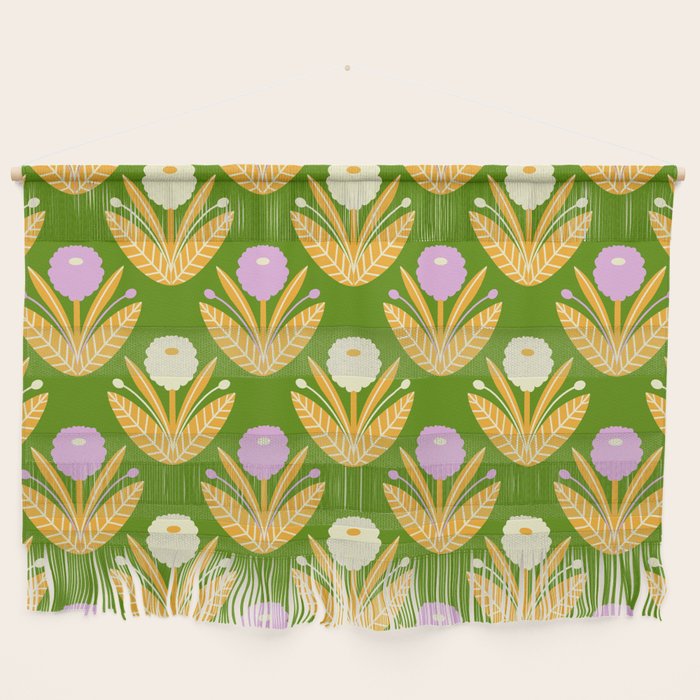 Happy White and Purple Dahlias Pattern - Green Wall Hanging Gallery Image 1