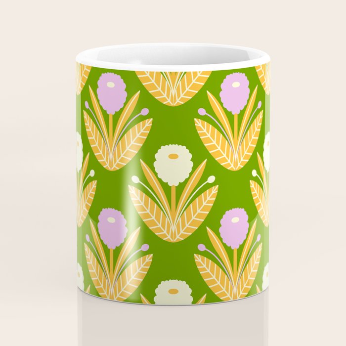 Happy White and Purple Dahlias Pattern - Green Coffee Mug Gallery Image 4