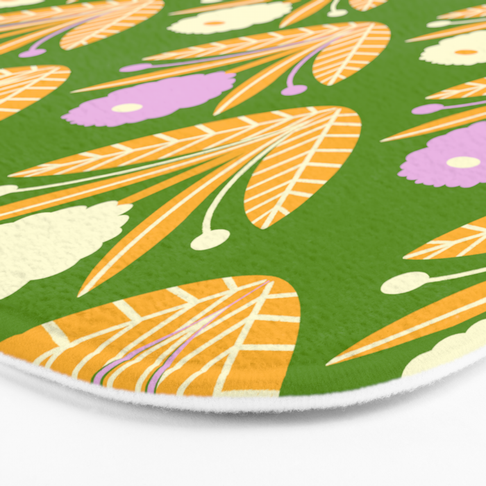 Happy White and Purple Dahlias Pattern - Green Bath Mat Gallery Image 3