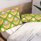 Happy White and Purple Dahlias Pattern - Green Pillow Sham Gallery Image 2