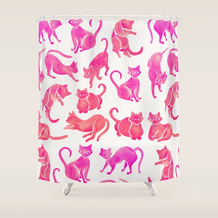 Cat Positions - Pink OmbrÃ© Palette Shower Curtain Gallery Image 1