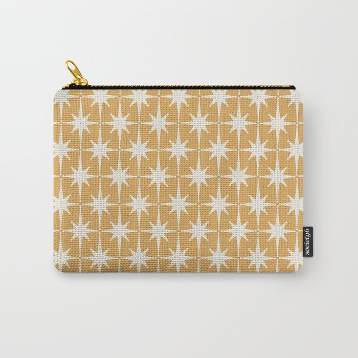 Midcentury Modern Atomic Starburst Pattern Muted Mustard Gold and Cream Carry All Pouch Gallery Image 1