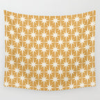Midcentury Modern Atomic Starburst Pattern Muted Mustard Gold and Cream Wall Tapestry Gallery Image 4