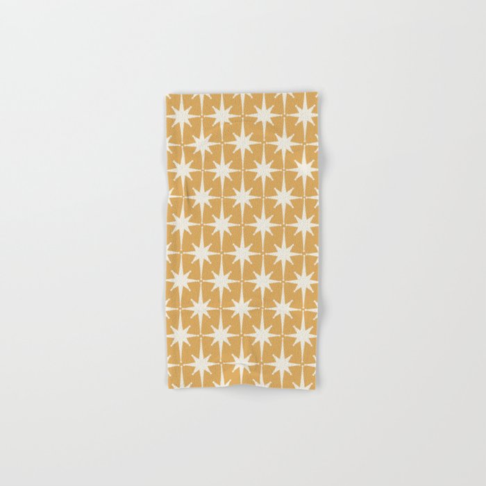 Midcentury Modern Atomic Starburst Pattern Muted Mustard Gold and Cream Bath Towel Gallery Image 1
