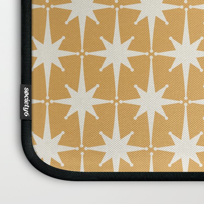 Midcentury Modern Atomic Starburst Pattern Muted Mustard Gold and Cream Laptop Sleeve Gallery Image 3
