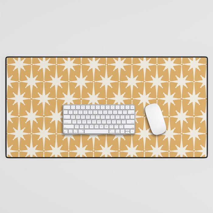 Midcentury Modern Atomic Starburst Pattern Muted Mustard Gold and Cream Desk Mat Gallery Image 1