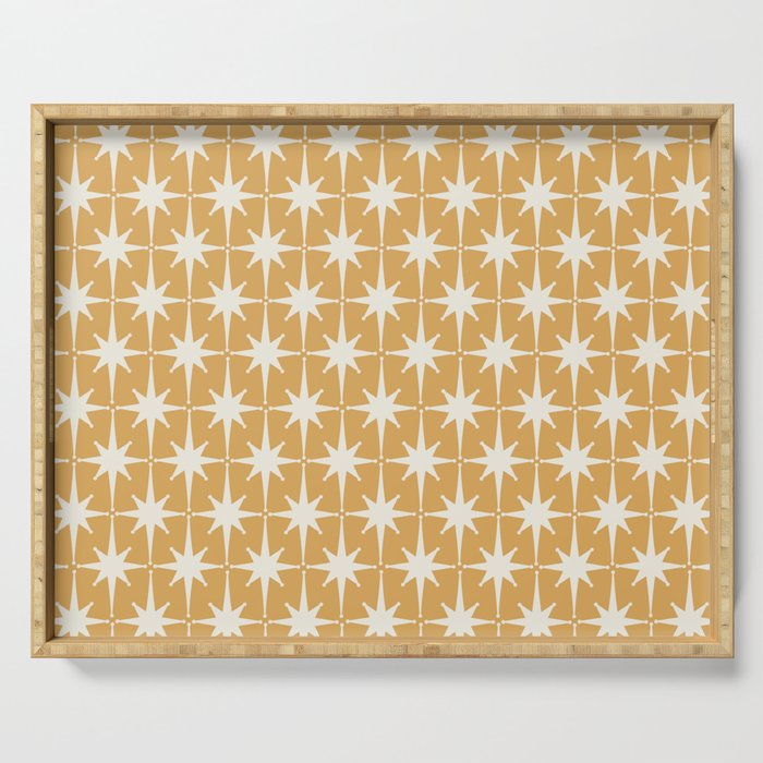 Midcentury Modern Atomic Starburst Pattern Muted Mustard Gold and Cream Serving Tray Gallery Image 1