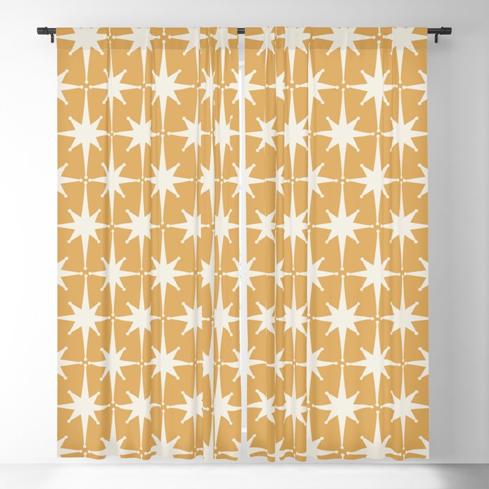 Midcentury Modern Atomic Starburst Pattern Muted Mustard Gold and Cream Window Curtain Gallery Image 5