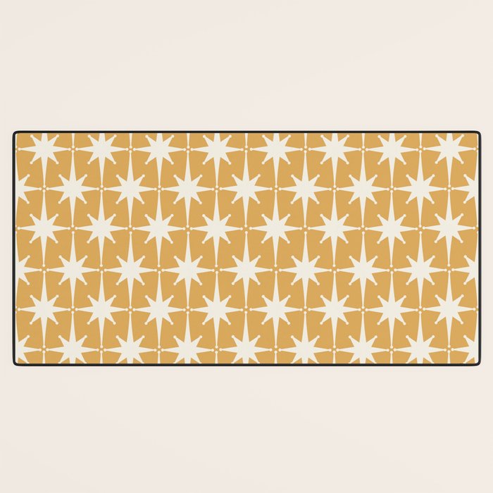 Midcentury Modern Atomic Starburst Pattern Muted Mustard Gold and Cream Desk Mat Gallery Image 3