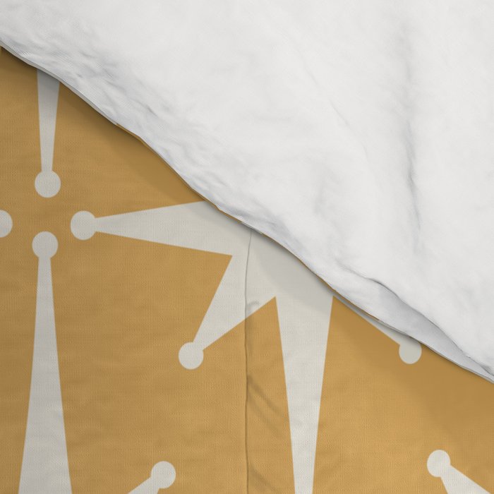 Midcentury Modern Atomic Starburst Pattern Muted Mustard Gold and Cream Comforter Gallery Image 4