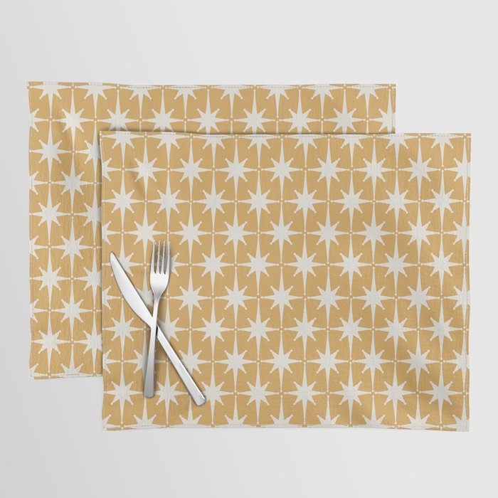 Midcentury Modern Atomic Starburst Pattern Muted Mustard Gold and Cream Placemat Gallery Image 1