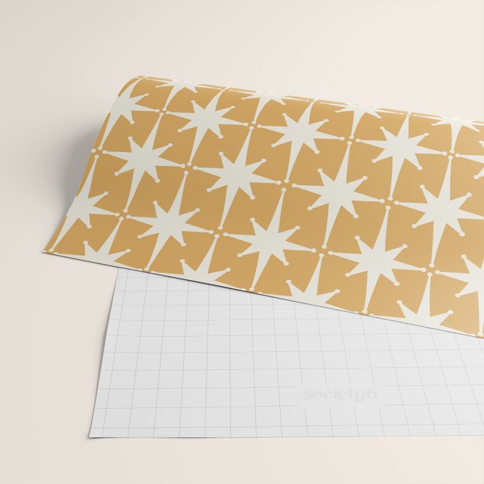 Midcentury Modern Atomic Starburst Pattern Muted Mustard Gold and Cream Wrapping Paper Gallery Image 2