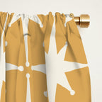 Midcentury Modern Atomic Starburst Pattern Muted Mustard Gold and Cream Window Curtain Gallery Image 2