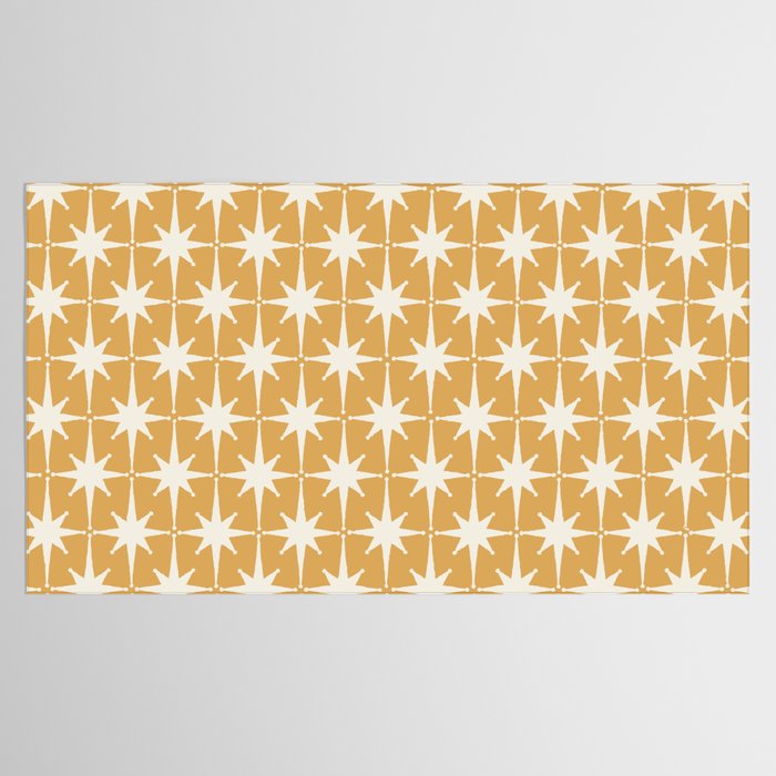 Midcentury Modern Atomic Starburst Pattern Muted Mustard Gold and Cream Tablecloth Gallery Image 2