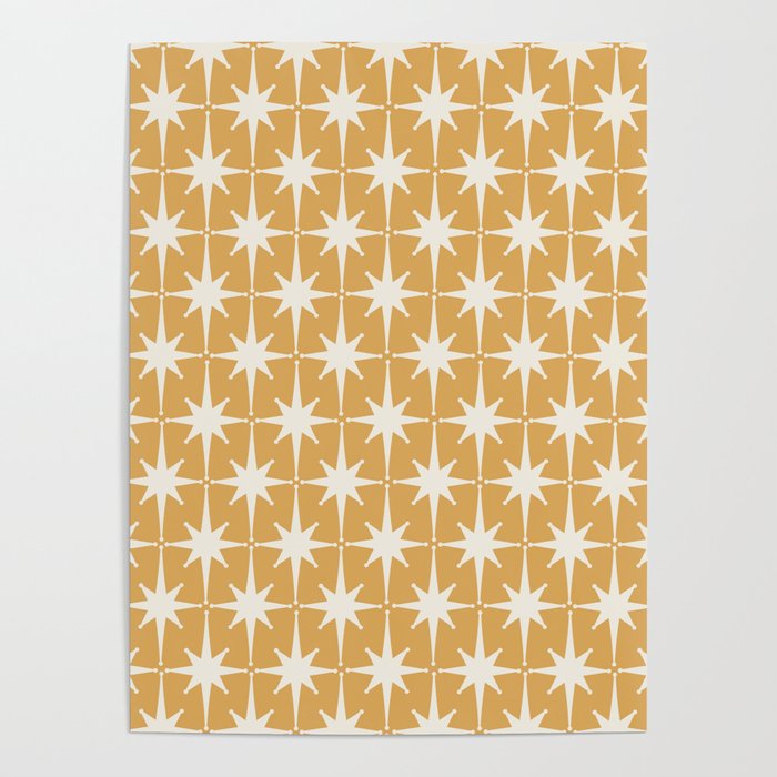Midcentury Modern Atomic Starburst Pattern Muted Mustard Gold and Cream Poster Gallery Image 1