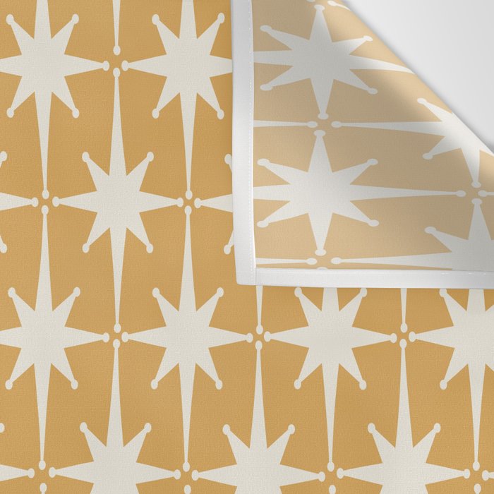 Midcentury Modern Atomic Starburst Pattern Muted Mustard Gold and Cream Wall Tapestry Gallery Image 3
