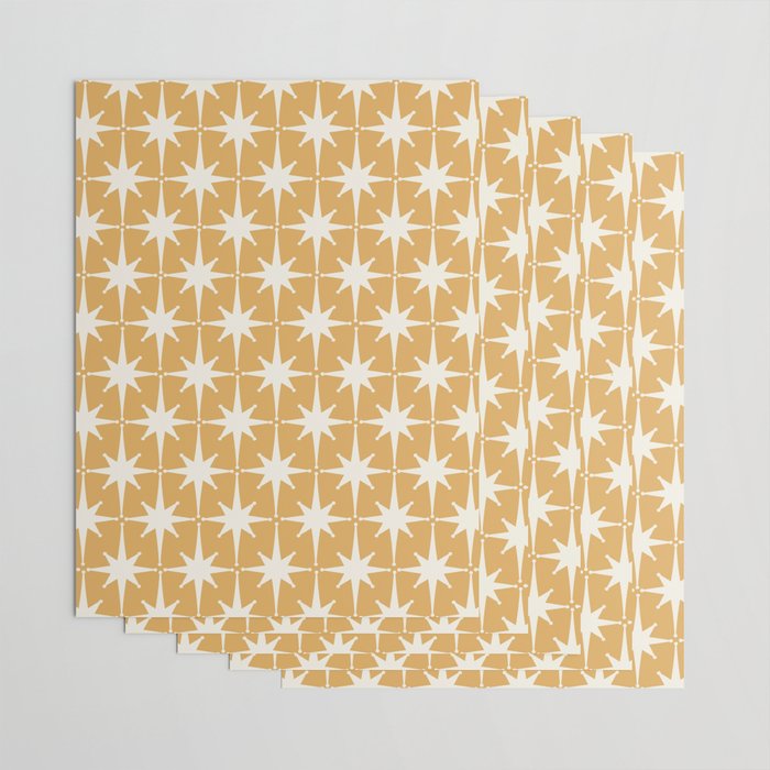 Midcentury Modern Atomic Starburst Pattern Muted Mustard Gold and Cream Wrapping Paper Gallery Image 3