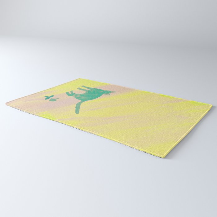 Staring Cat and Flower - Green and Pink and Yellow Rug Gallery Image 3