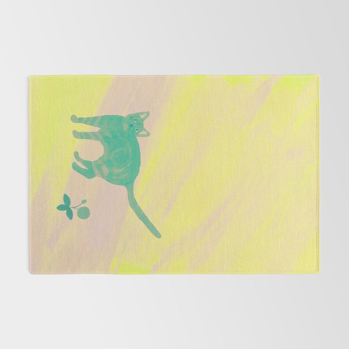 Staring Cat and Flower - Green and Pink and Yellow Rug Gallery Image 2