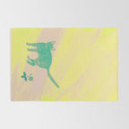 Staring Cat and Flower - Green and Pink and Yellow Rug Gallery Image 2