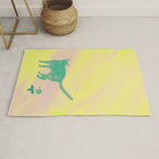 Staring Cat and Flower - Green and Pink and Yellow Rug Gallery Image 1