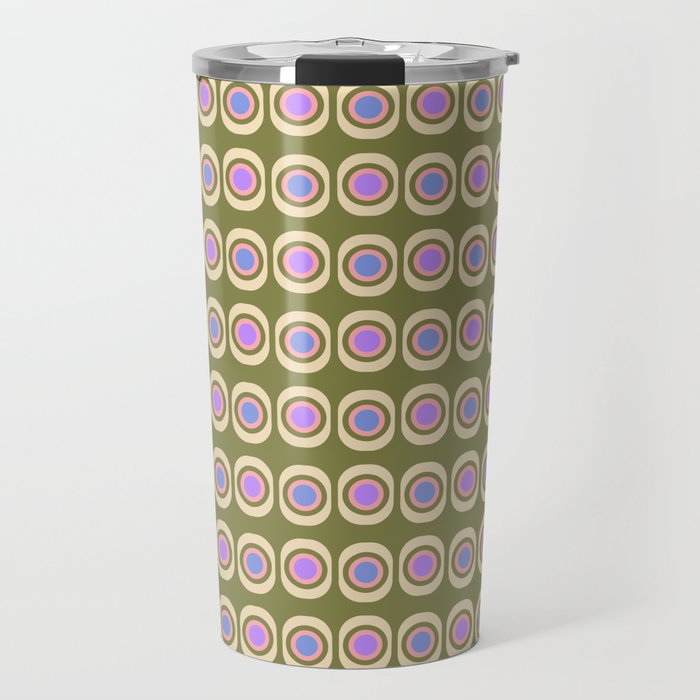 Mid-century Modern Pattern - Olive, Pink and Blue Travel Mug Gallery Image 1