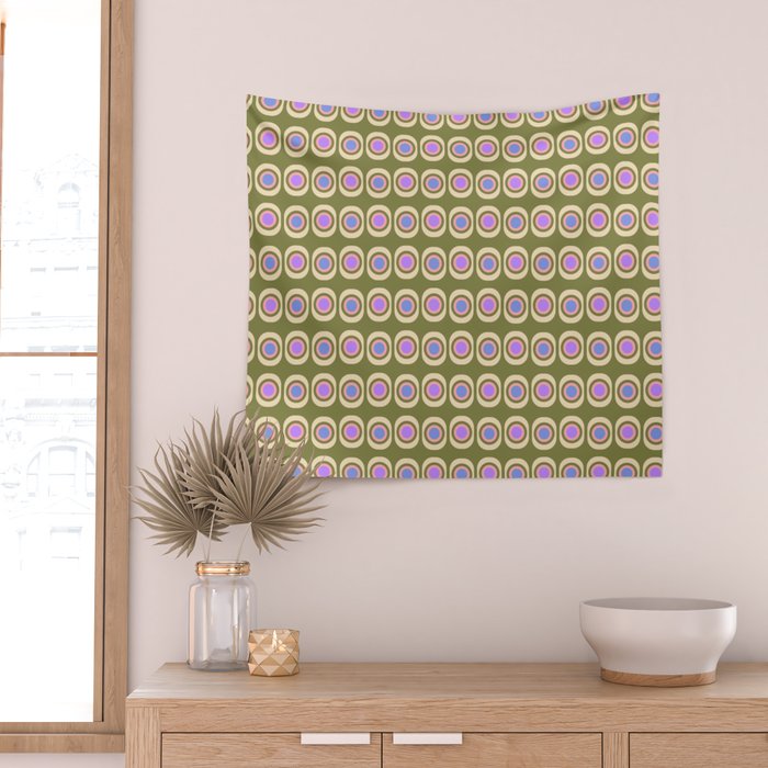 Mid-century Modern Pattern - Olive, Pink and Blue Wall Tapestry Gallery Image 2