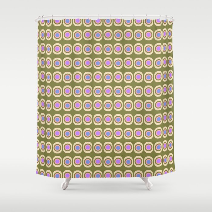 Mid-century Modern Pattern - Olive, Pink and Blue Shower Curtain Gallery Image 1