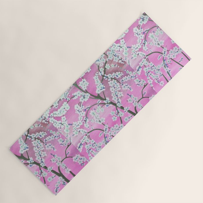 Elegant white pink floral painting pattern Yoga Mat Gallery Image 1