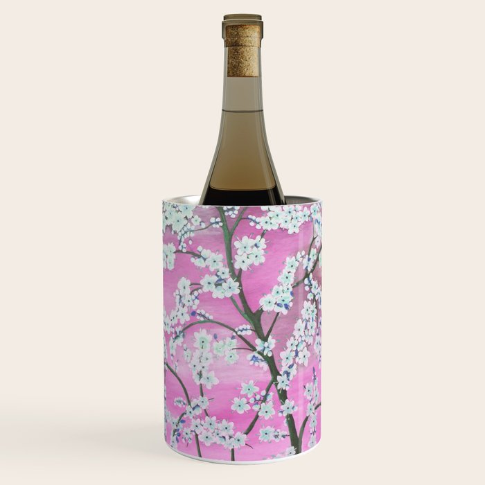 Elegant white pink floral painting pattern Wine Chiller Gallery Image 1