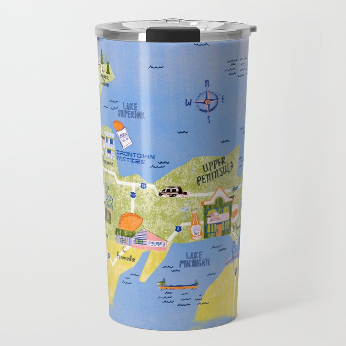 Map of Northern Michigan - Pasty Tour in Peach Travel Mug Gallery Image 1