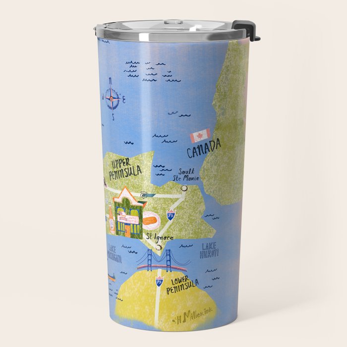 Map of Northern Michigan - Pasty Tour in Peach Travel Mug Gallery Image 2