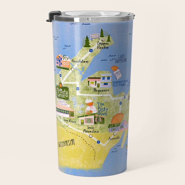 Map of Northern Michigan - Pasty Tour in Peach Travel Mug Gallery Image 3