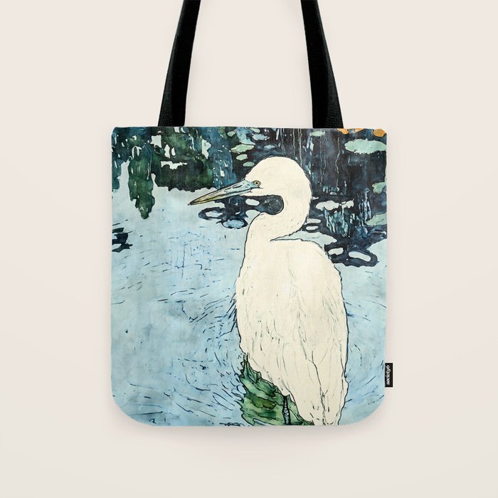Wading Egret Watercolor Tote Bag Gallery Image 1