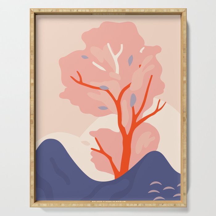 Cherry tree nature landscape art Serving Tray Gallery Image 1