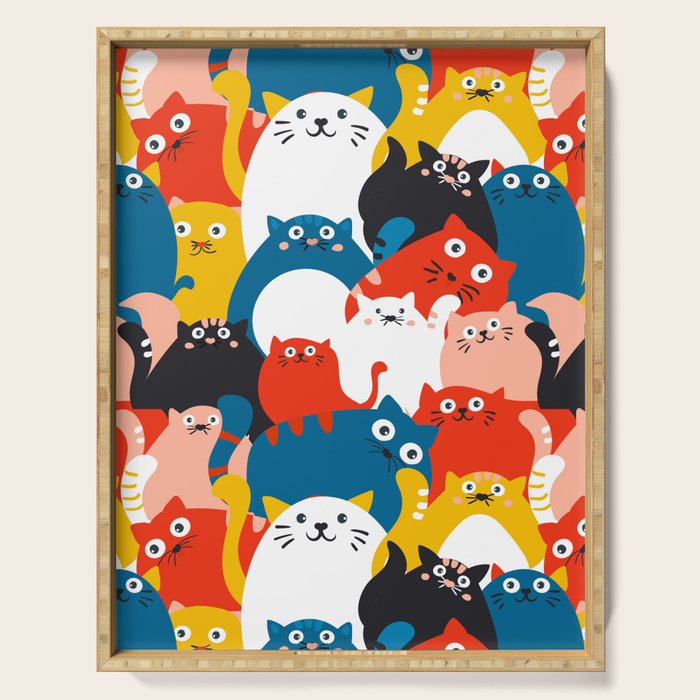 Silly Cats Crowd Pattern Serving Tray Gallery Image 1