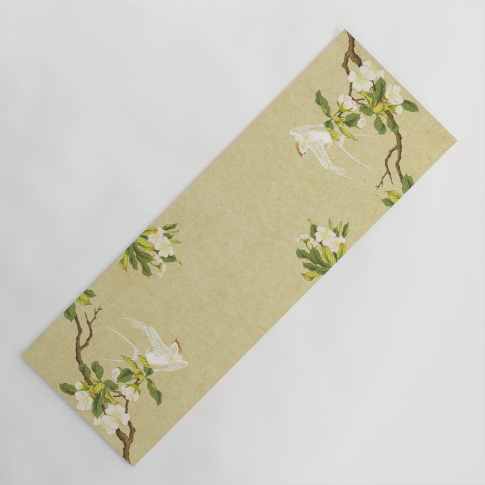 Pear blossoms and white swallow Type A: Minhwa-Korean traditional/folk art Yoga Mat Gallery Image 1