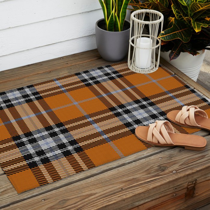 Vintage Orange Black Tartan Plaid Scottish Pattern Outdoor Rug Gallery Image 2