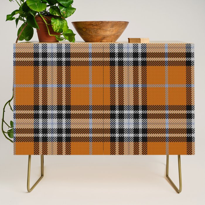 Vintage Orange Black Tartan Plaid Scottish Pattern Credenza Gallery Image 1