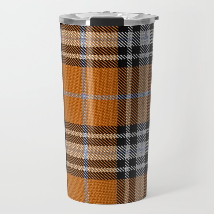 Vintage Orange Black Tartan Plaid Scottish Pattern Travel Mug Gallery Image 1