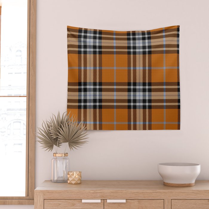 Vintage Orange Black Tartan Plaid Scottish Pattern Wall Tapestry Gallery Image 2