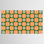 Retro Colorful Daisy Flower Checkerboard - Peach + Green Tablecloth Gallery Image 2