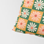 Retro Colorful Daisy Flower Checkerboard - Peach + Green Pillow Sham Gallery Image 4